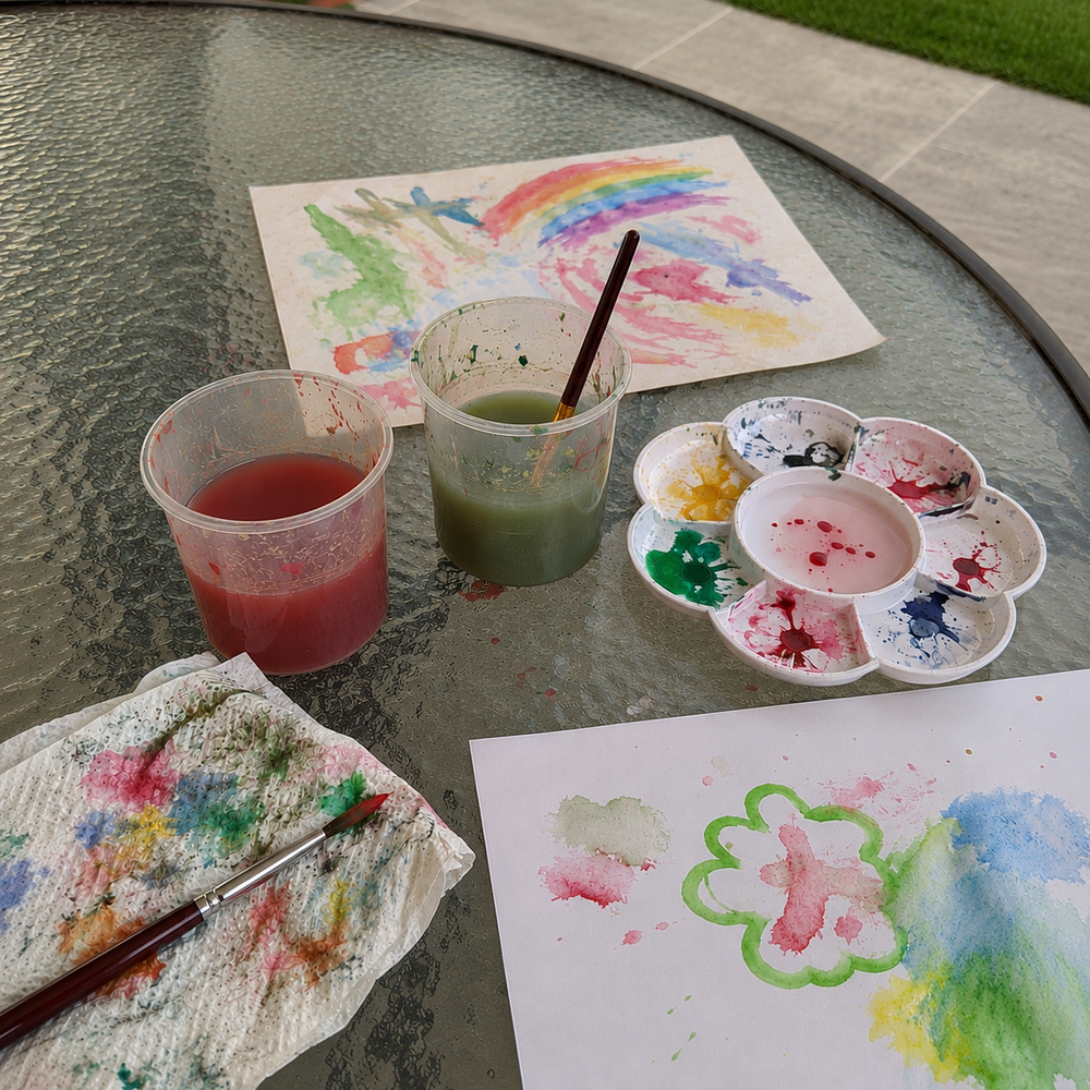 Regular painting cups compared with an organized brush washer
